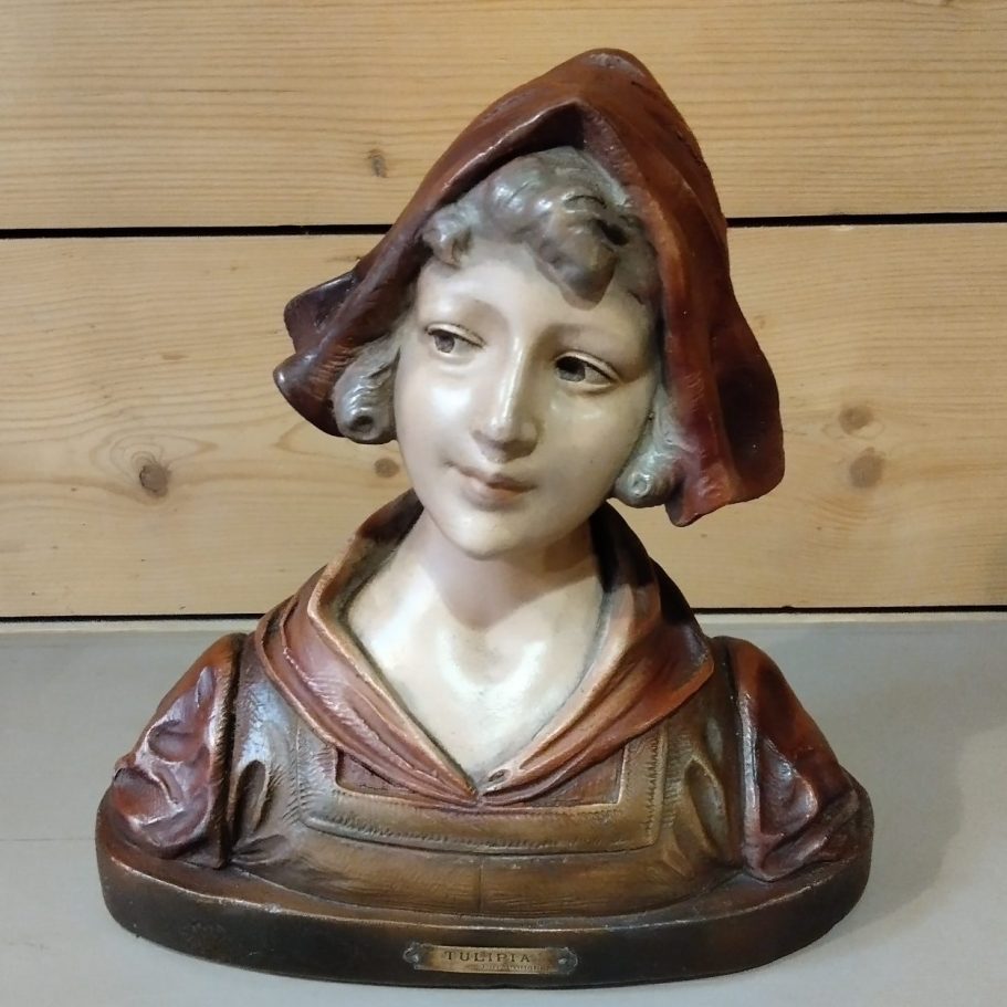 ancienne sculpture en plâtre, buste de femme, intitulé " Tulipia "